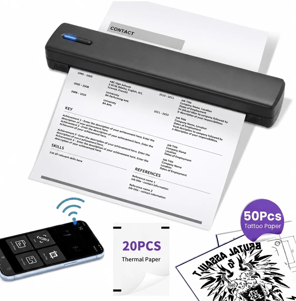 Commercial Printing Paper - Портативный беспроводной термопринтер, беспроводное подключение, может