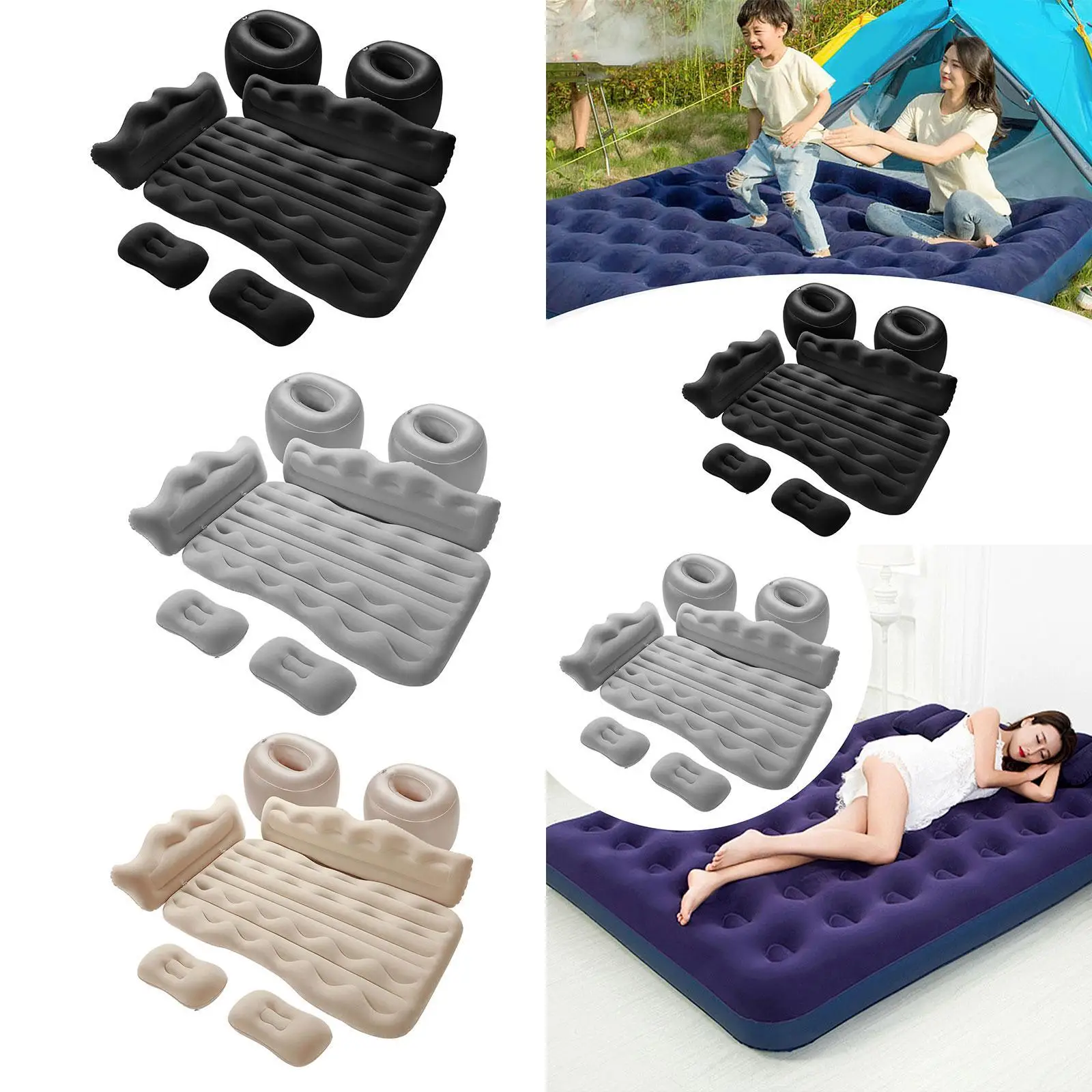 Car Air Bed Inflatable Mattress 130x73cm Ergonomic Design Multifunctional with Air Pump for Hotels, Tents Waterproof Foldable