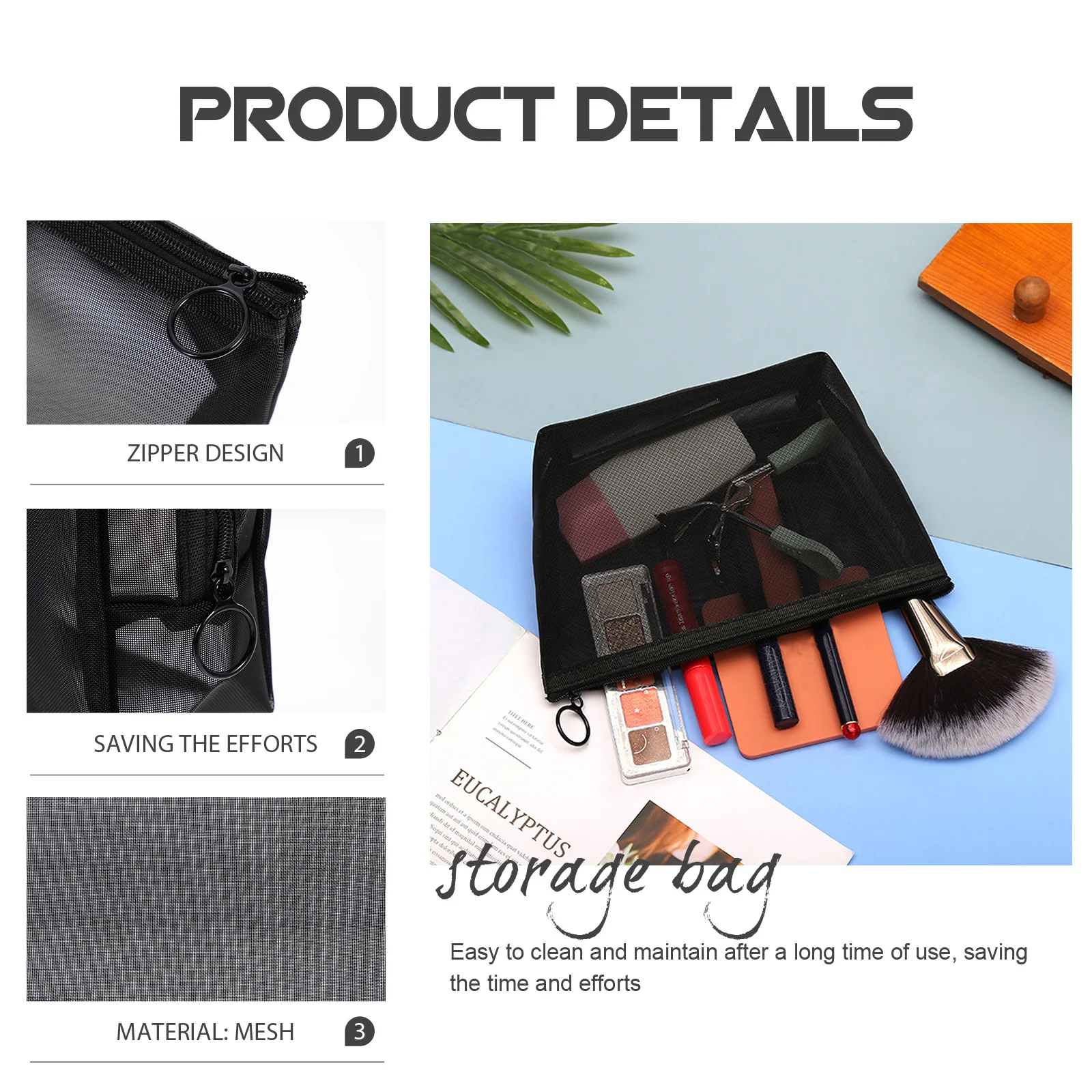 

2Pcs Large Capacity Cosmetics Bag Mesh Toiletries Organizer Travel Makeup Bag Portable Pouch for Home Trip Easy Clean