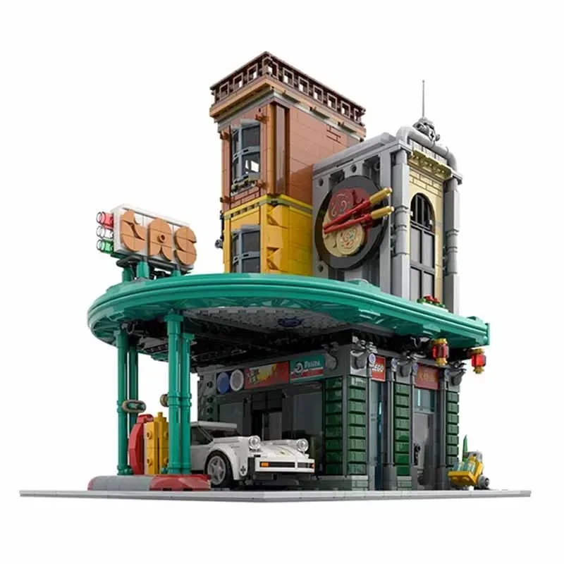 Moc Building Blocks Modular Street View Gas Station Technical Bricks DIY Assembly Construction Toys For Child Holiday Gifts