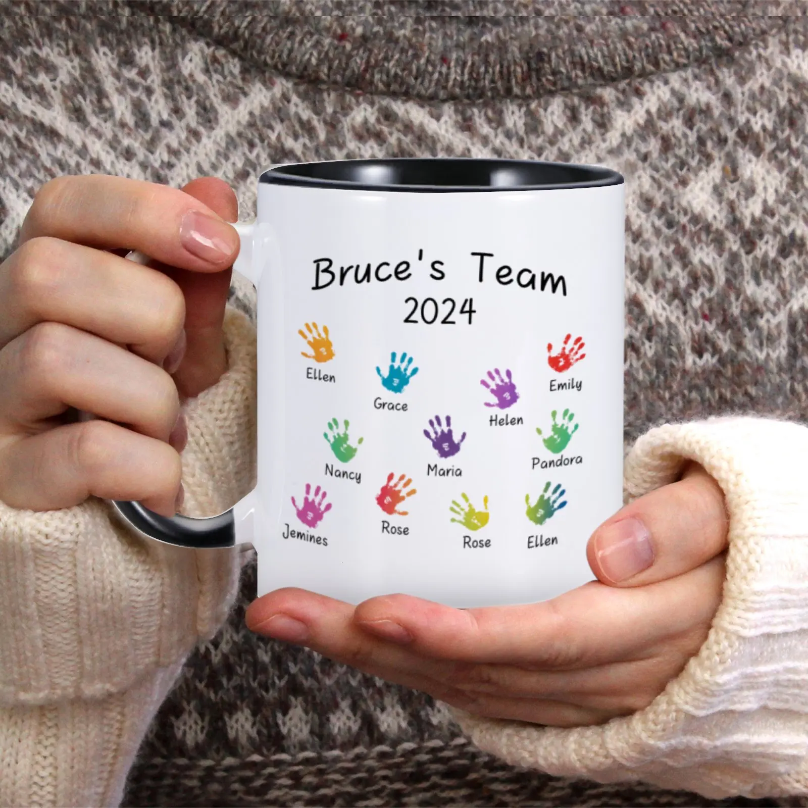 Personalised Work Teams Multi-Colour Handprints Mug Promotion Retirement Gift for Colleague Employees Boss Office Tea Water Mugs