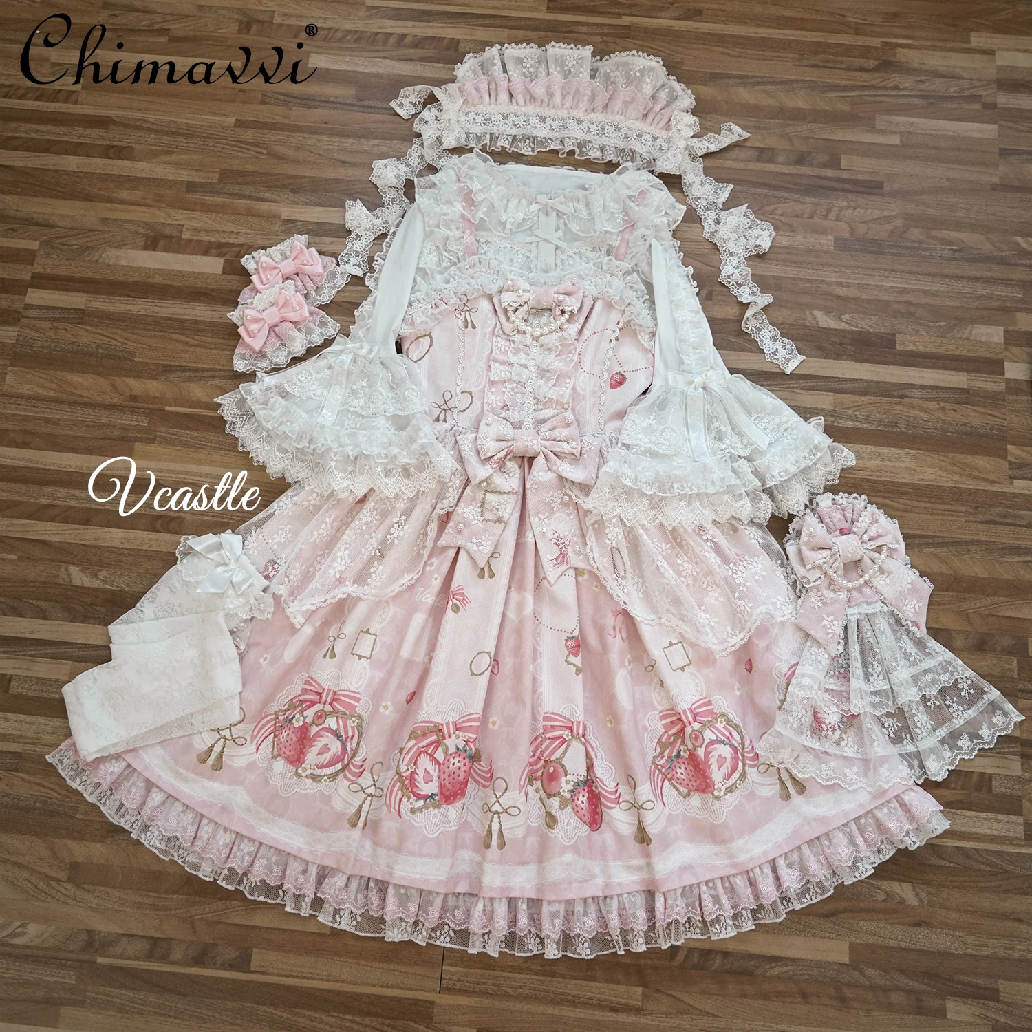 

Оригинальное милое кружевное платье принцессы JSK с милым мультяшным принтом и милым бантом, блузка с рукавами принцессы Джи, осень 2021, новые комплекты платьев Лолиты