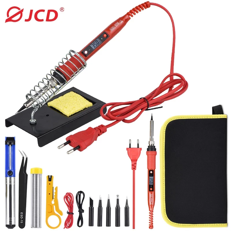 

JCD 80W soldering iron kit 220V 110V Ceramic Heating element LCD adjustable temperature welding solder iron with soldering tips