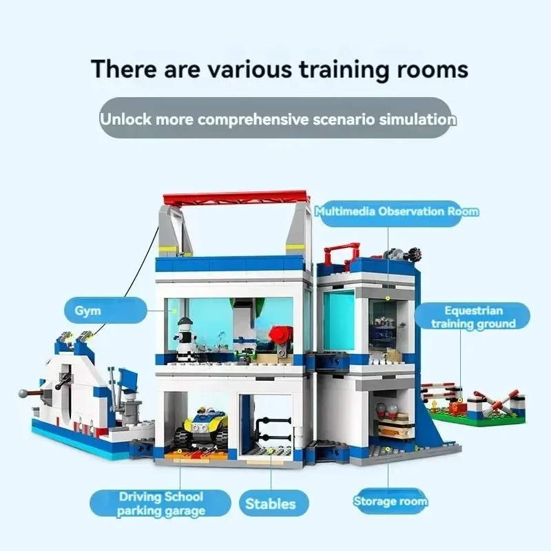 Совместимые наборы, городская серия, строительные блоки 60372, полицейская обучающая академия, полицейская машина, полицейская машина, детские игрушки, подарки