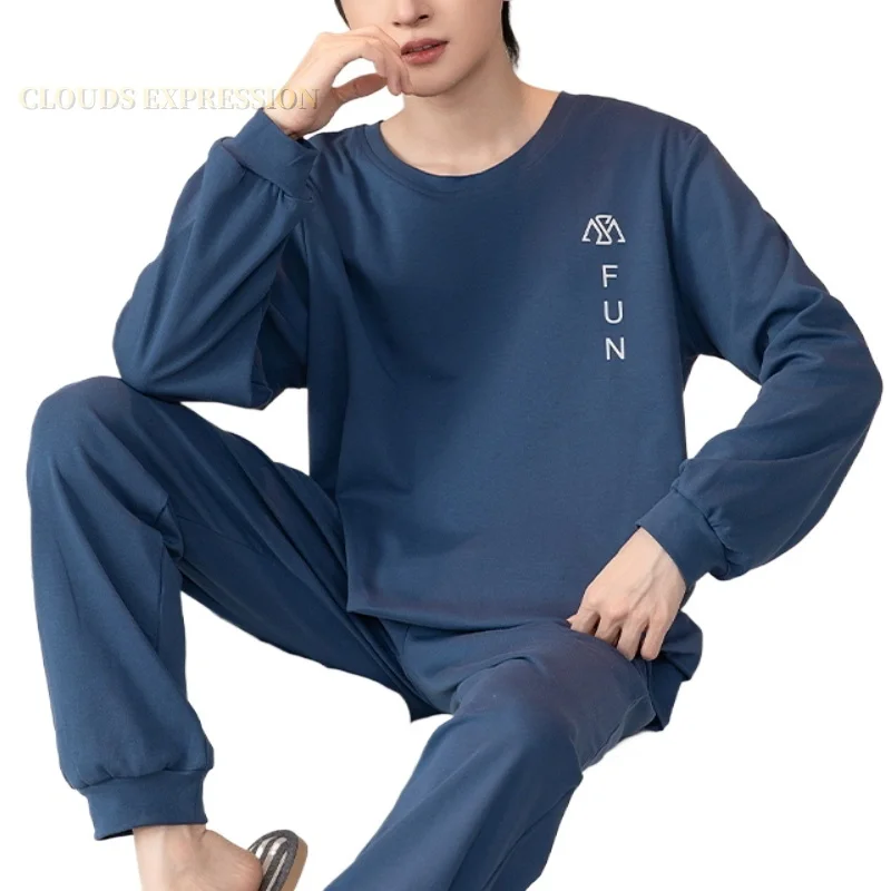 Spring Autumn Sporty Knitted Long-Sleeved Men's Pajamas Sets Male Pajama Set Letter Pajama For Men Sleepwear Suit Homewear 3XL