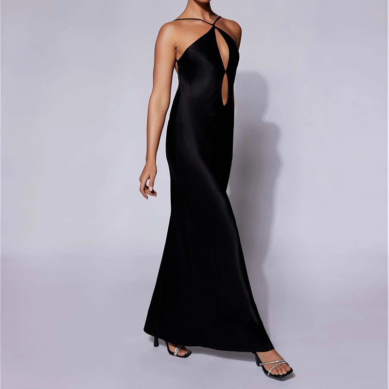 Slim Fit Long Skirt for Women Autumn Casual Irregular Satin Hollow out Suspender Dress Fashionable Elegant Women's Clothing