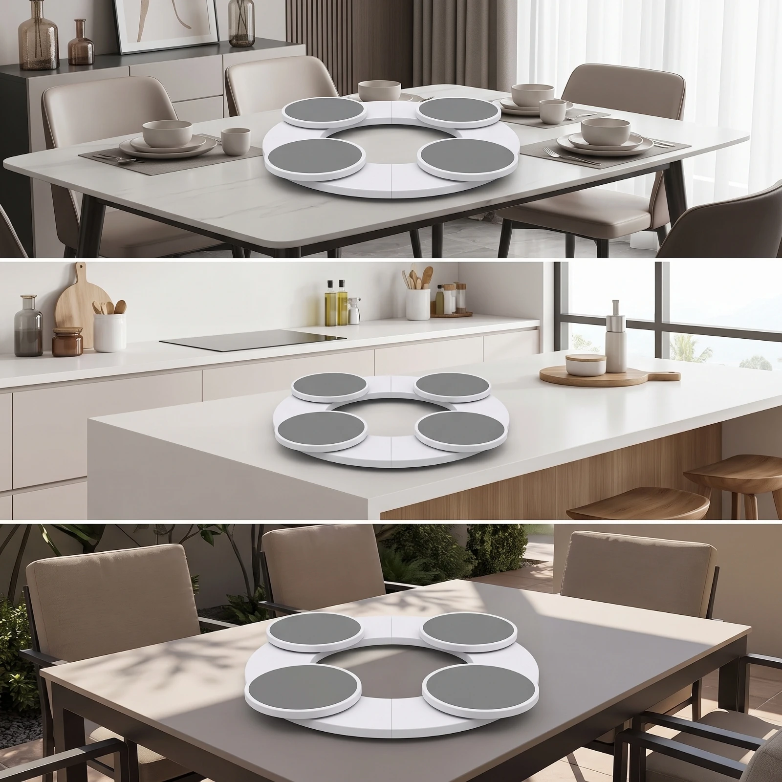 Rotating Tray Rack Heat Resistant Rotating Serving Tray with Extension Trays Expandable Table Tray Anti-Skid for Families