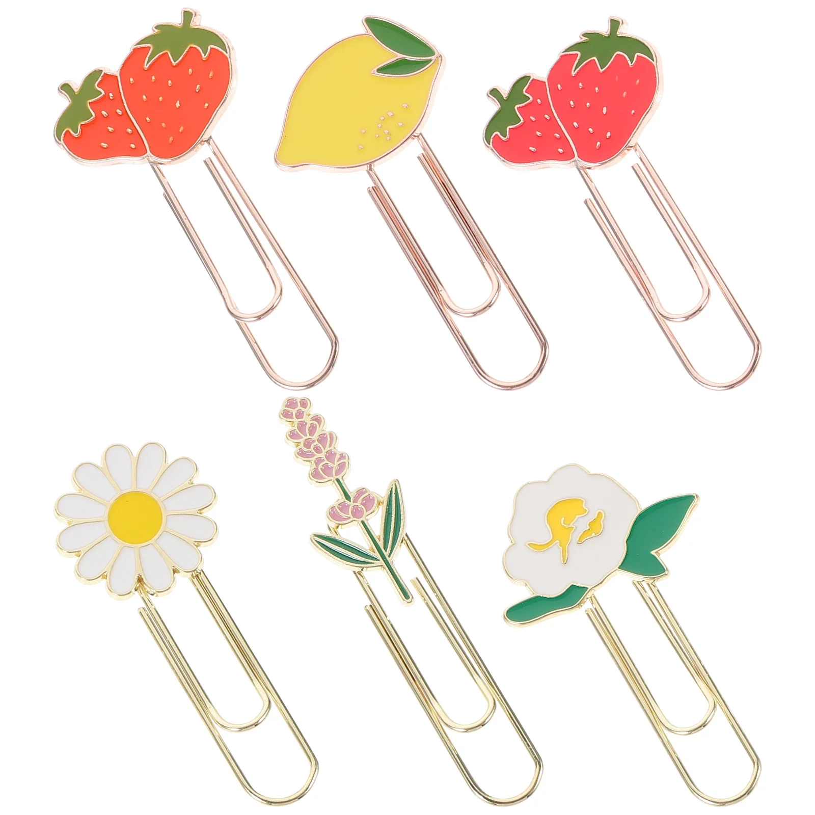 6pcs Fruit Paper Clips Metal Shaped Bookmarks Small Document Clips For Office Home Study Files Notes Tickets Organizers