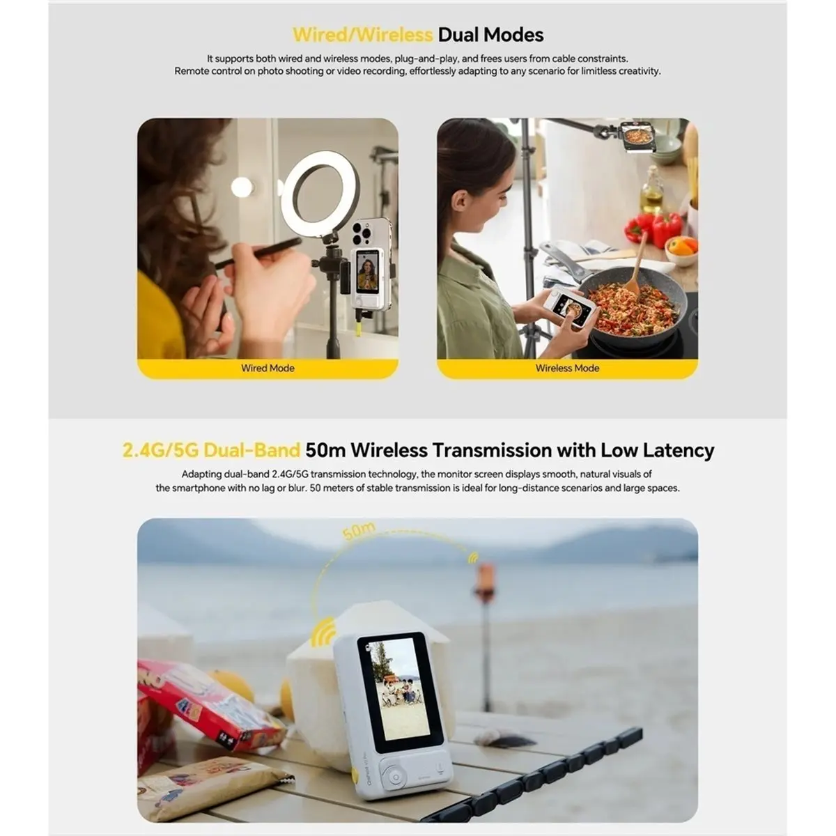 HOUSEHOLD*GOOD Phone Selfie Monitor 3.1inch IPS Display Magnetic Wired Wireless Camera Monitor for Mobile Photography Wired