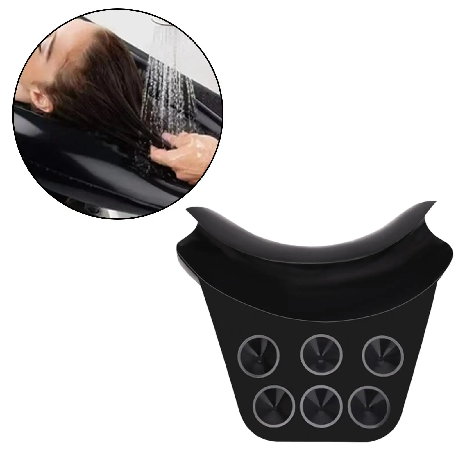 Neck Rest Hair Wash Cushion Black Lightweight for Hair Washing Basin Sink Accessory Soft Silicone with Suction Cups 15x16.5cm