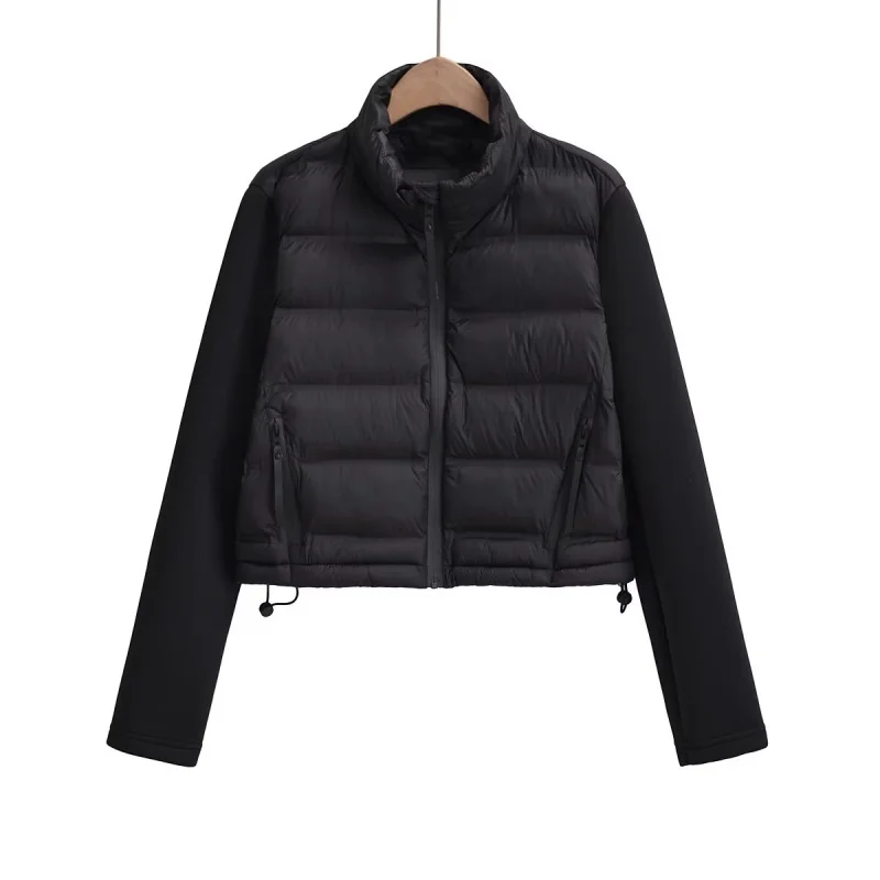 ETJ 2025 women's autumn and winter casual sports short jacket outdoor hiking light casual warm stitching sleeve quilted jacket