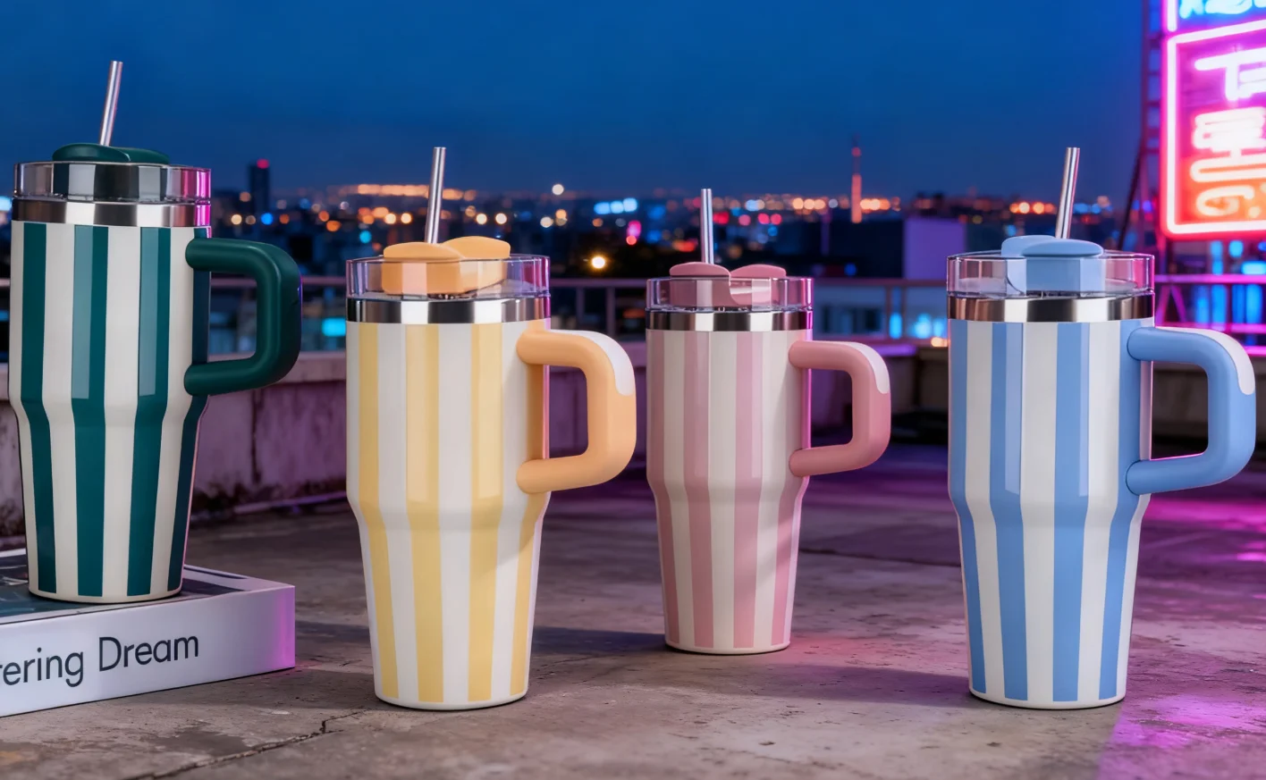 كوب ثلج عازل حراري من الفولاذ المقاوم للصدأ 304 عالي القيمة 20 أونصة كوب ماء للسيارة بسعة كبيرة كوب ترمس من القش للرجال والنساء، #6