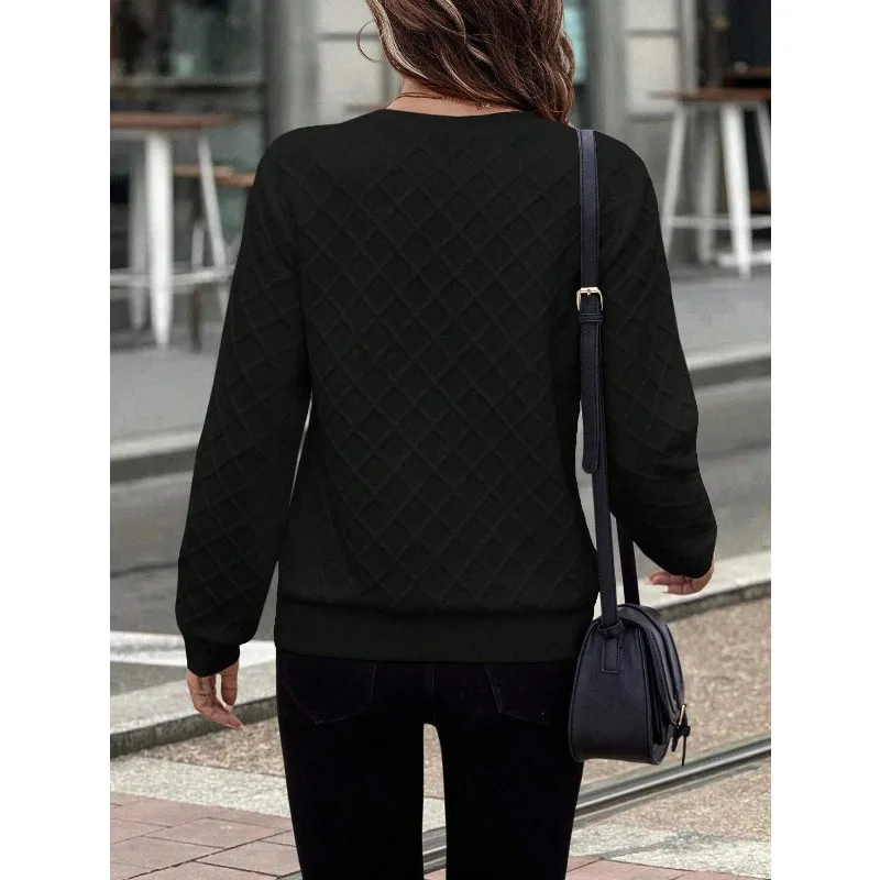 Plus Size 1XL-5XL Novos moletons femininos com meio zíper e manga comprida pulôver ﻿