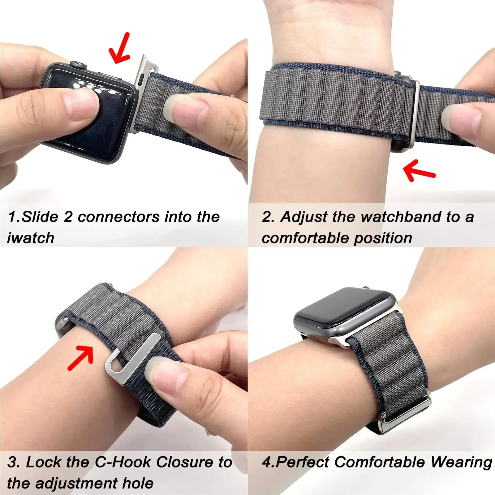 Alpine Loop Strap for Apple Watch Ultra Band 49mm 45mm 44mm 40mm 41mm 42mm Metal C-Hook Bracelets Iwatch SE Series 9 8 7 6 5 4 3