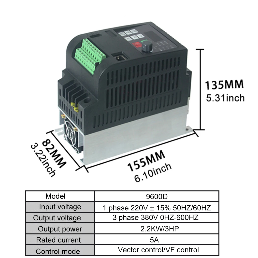 Input 220V to Output 380V VFD 1P-3P Variable Frequency Drive Converter Inverter 0.75/1.5/2.2KW Motor Speed Controller