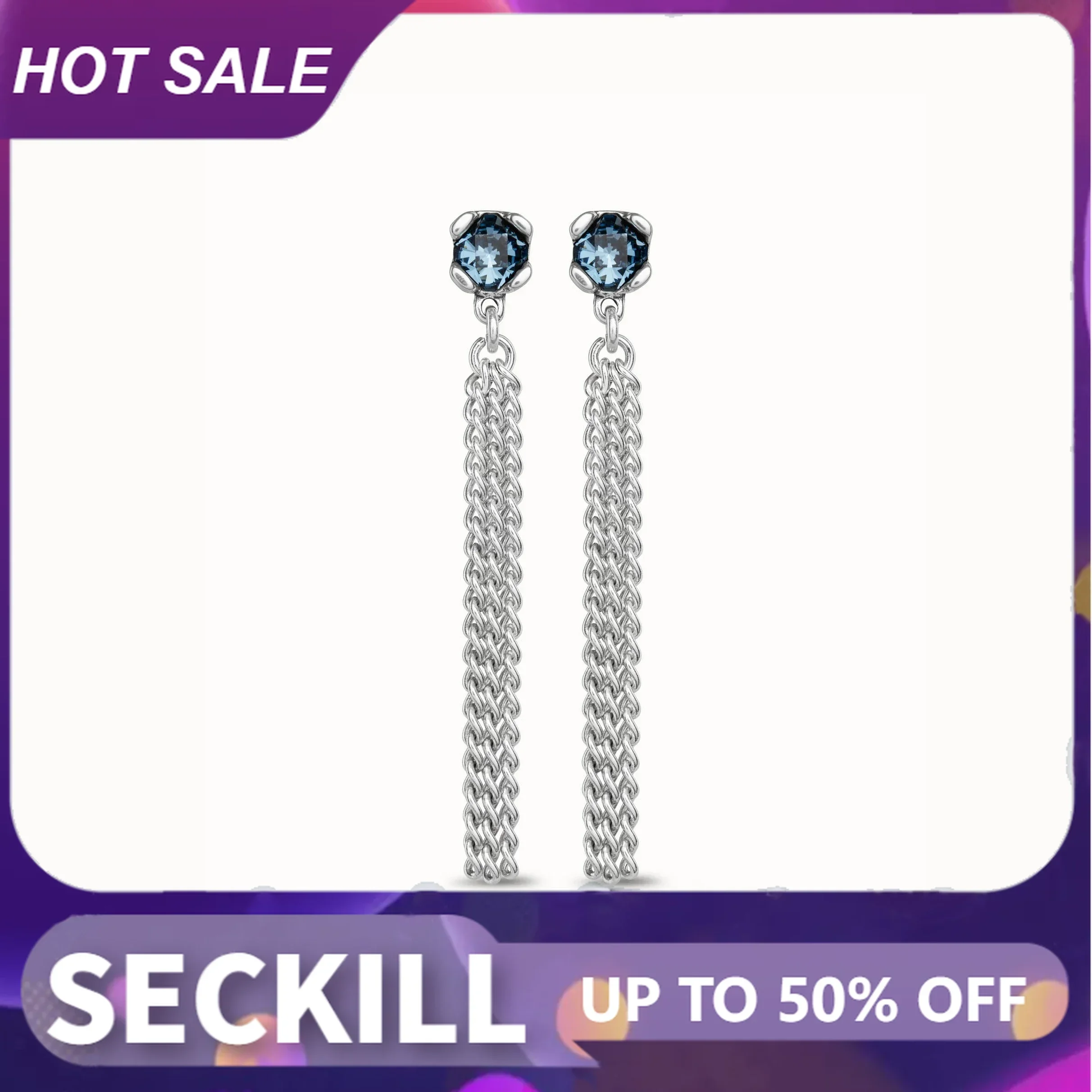 

S925-Exaggerated Blue Crystal Long Tassel Earrings for Women, High Quality Original Jewelry, New Product,