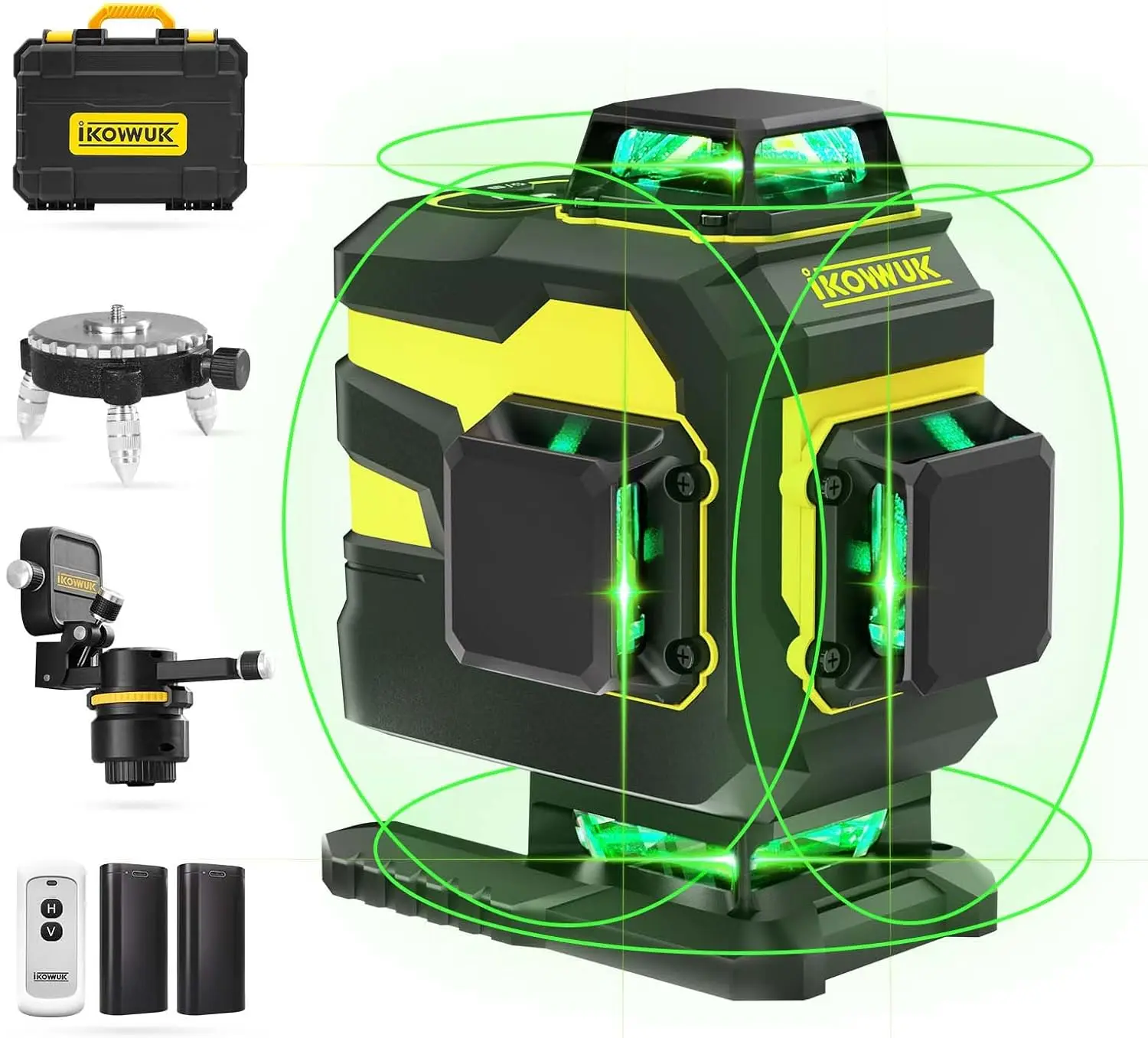 

4x360 Laser Level Pro Kit Self Leveling Tool 4D Cross Line Level with Fine Tuning Bracket 2 4000mAh Battery