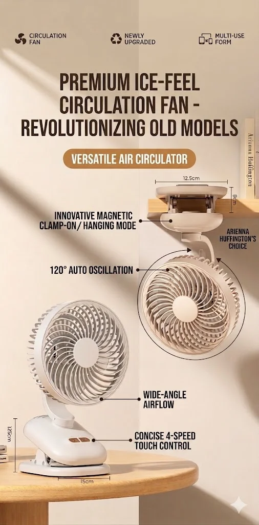 Clip-Ventilator, Kinderwagen-Ventilator, 1800mAh wiederaufladbarer tragbarer Ventilator mit 4 Geschwindigkeiten, 120° ° Automatisch oszillierender Tischventilator – Detail 2