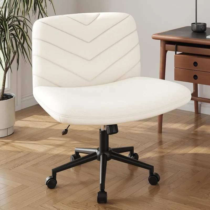 Wide Criss Cross Chair with Wheels, Comfy Armless Cross Legged Office Desk Chairs, Swivel Vanity Chair Computer Chairs