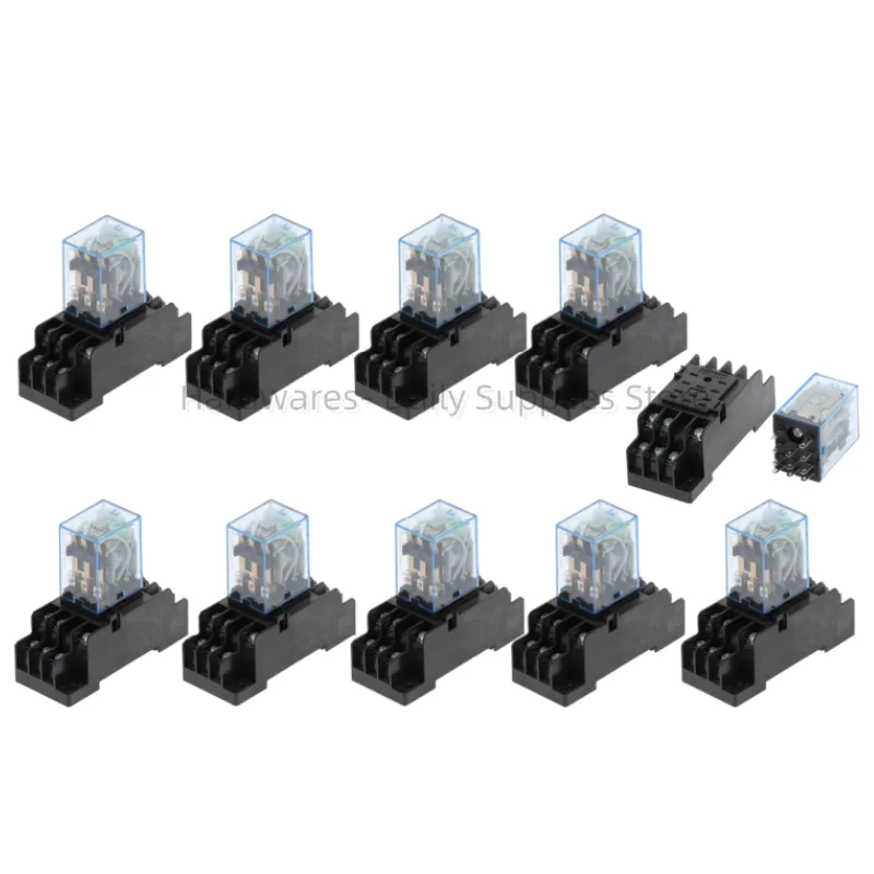 10Set MY3NJ HH53P 3NO3NC Relay With Socket Base Coil General DPDT Micro Mini Electromagnetic Relay Switch LED AC110/220V DC6/24V