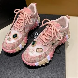 Women Casual Sneakers Luxury Designers Rhinestone Diamond Thick Bottoms Shoes Female Tennis Trainers Jogging Walking Shoe