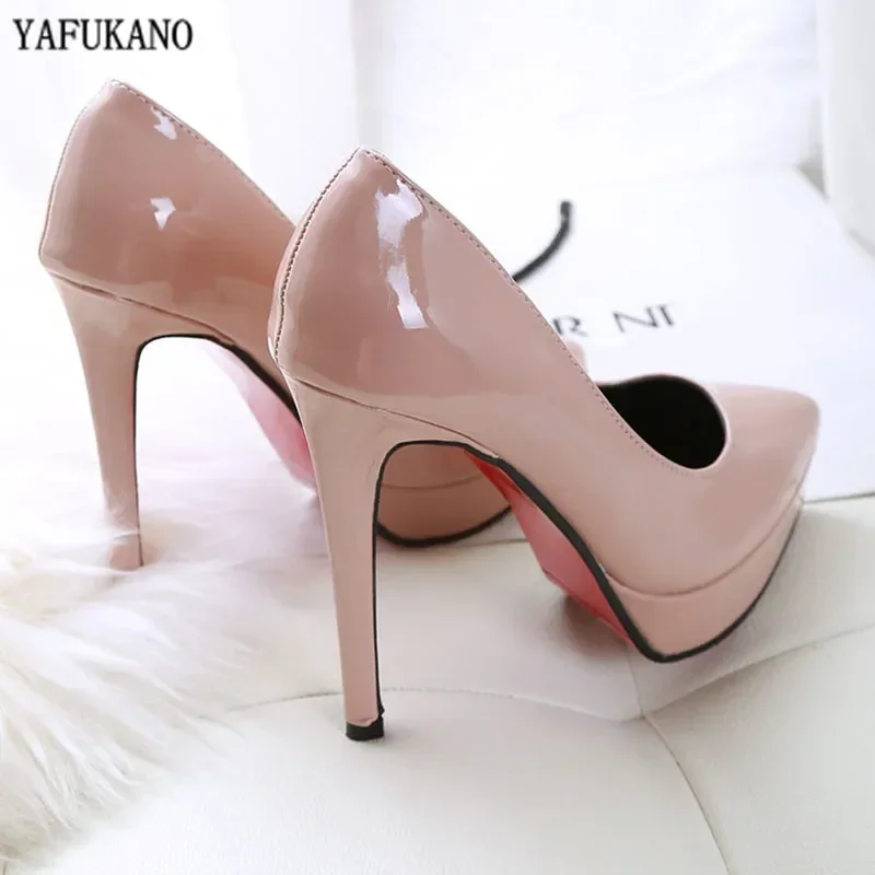 12Cm Womens Pumps European American Style Shallow Mouth Sexy Platform High Heels Stiletto Single Shoes Red Wedding Shoes