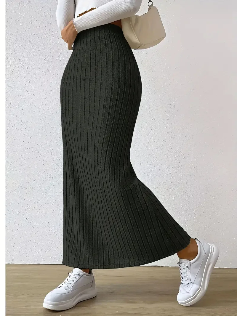 

Women's Slit Knitted Skirt 2024 New Solid Color Hip-covering High Waist Side Slim Long Skirt Women's Skirt