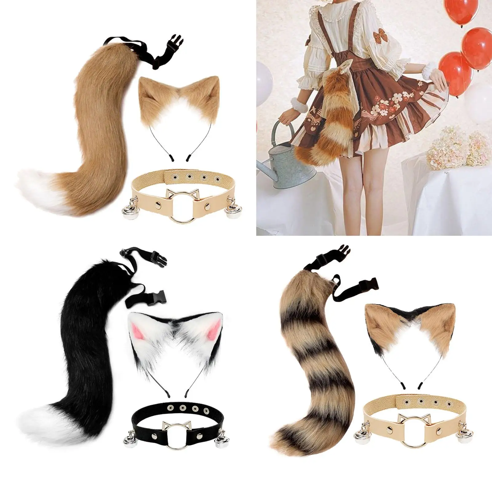 hobbiesgogo Cute Cat Ears Tail Cosplay Accessories Headwear Toys Plush Party