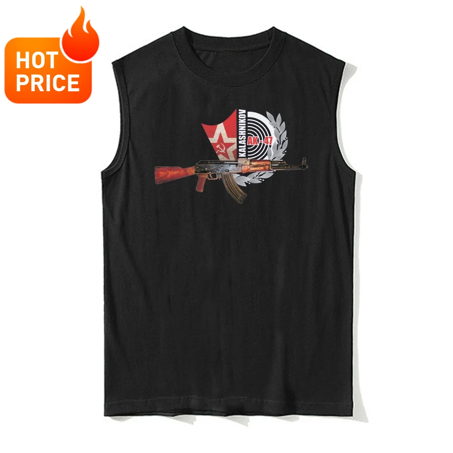 Retro Soviet Military Kalashnikov AK-47 Assault Rifle Tank Top 100% Cotton O-Neck Casual Mens Vests Sleeveless Tee Streetwear
