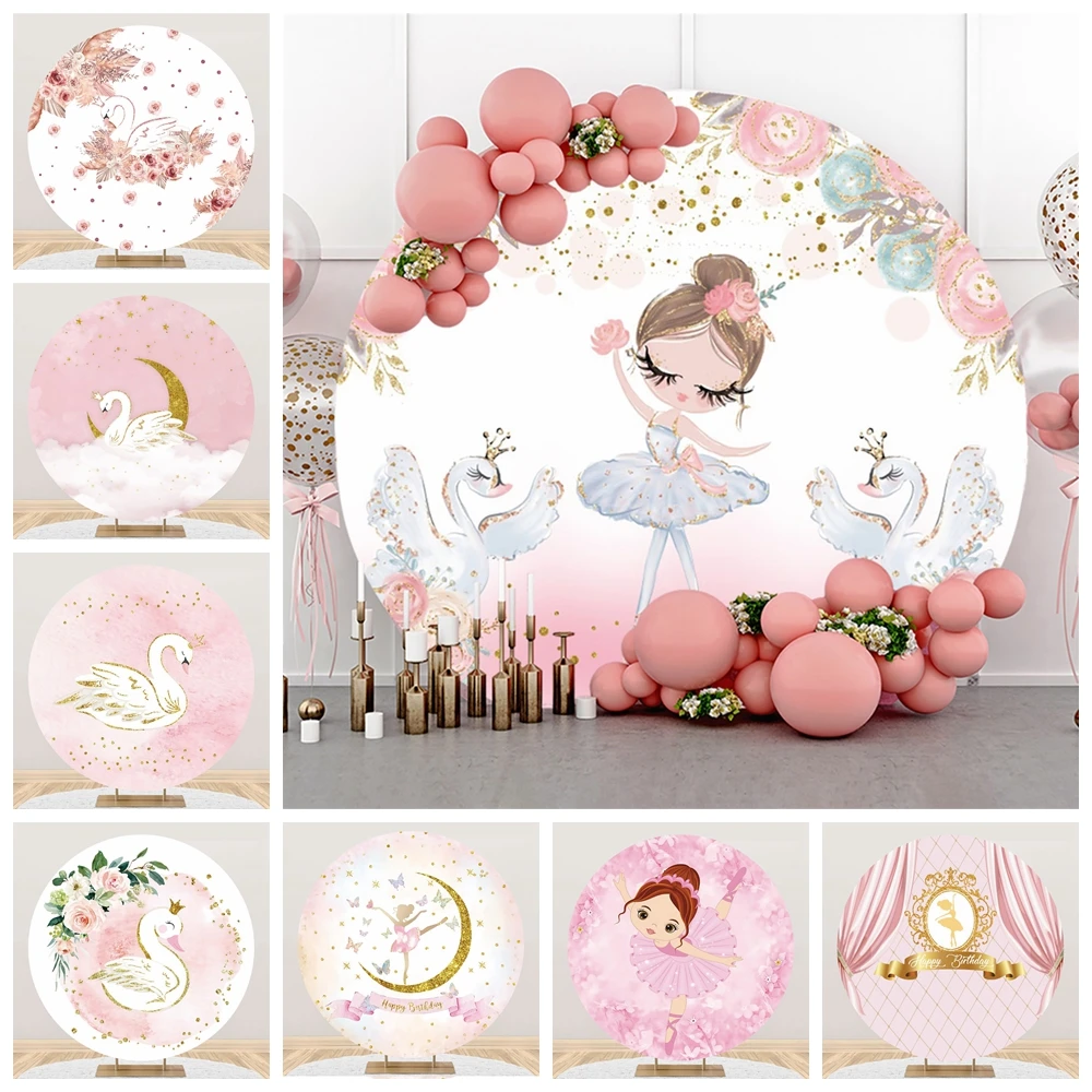 

Baby Princess Birthday Round Backdrop Swan Ballet Party Decor Photography Photographic Prop Background Photocall Photo Studio