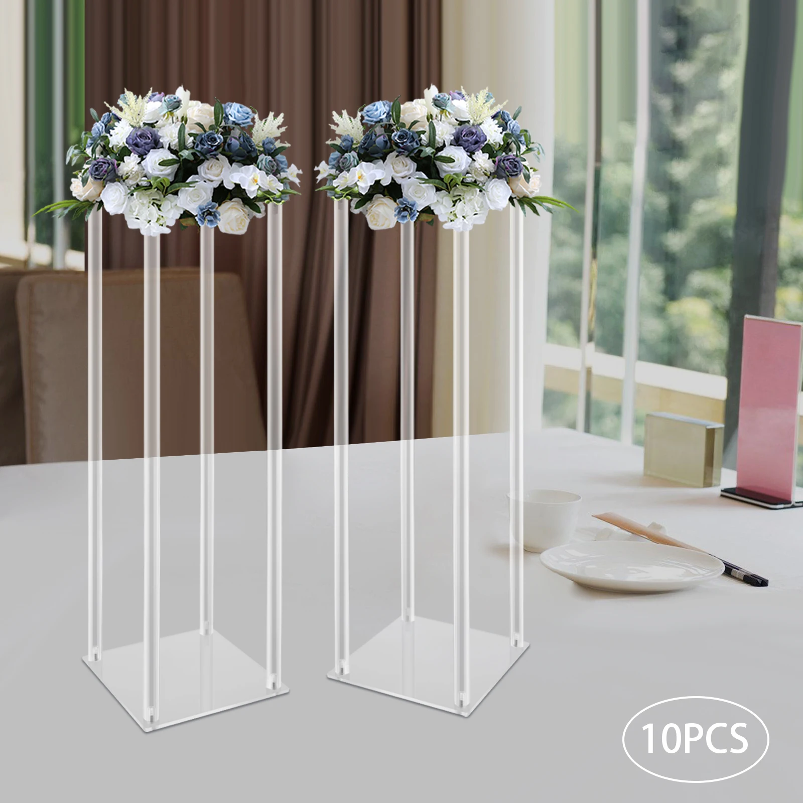 10 Stück Acryl Vase Hochzeit Blume steht klare Säule Rack geometrische Display Stand geometrisch für Home Party Hochzeit Dekor 60cm