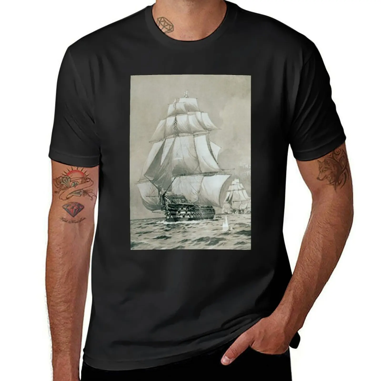 Engraving of Nelson's flagship, HMS Victory (V330/0021) T-Shirt blanks kawaii clothes boys whites Men's clothing