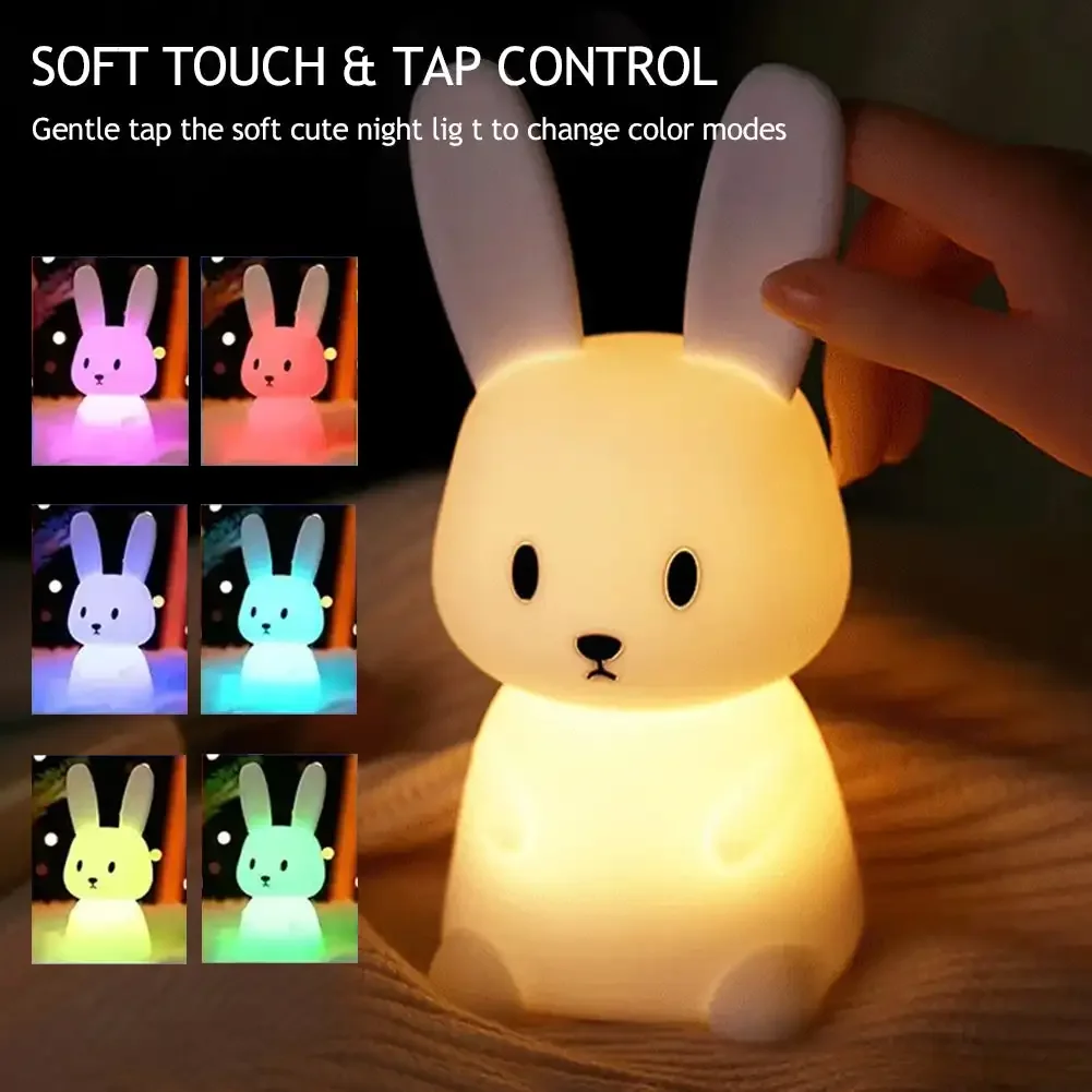 

Night Light for Kids Room Cute Bunny Lamp Gifts for Nursery Girls Boys Toddler Kawaii Room Decor USB Silicone Rabbit Night Light