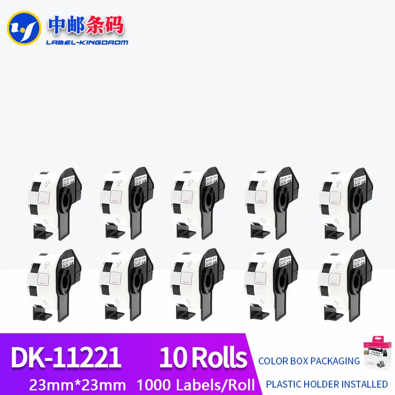 

10 Rolls Generic DK-11221 Label 23*23mm 1000Pcs Compatible for Brother Label Printer All Come With Plastic Holder