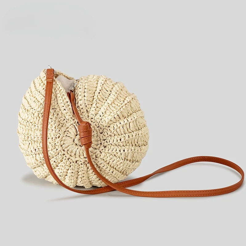 

Round Conch Grass Woven Bag PU Crossbody Bags for Women Summer Beach Vacation Bag Fashion Purse and Handbag Designer Bag Сумка