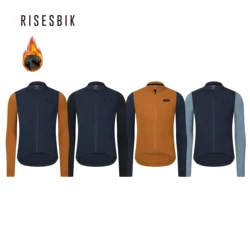 RISESBIK Winter Men's Cycling Clothing Thermal Fleece Cycling Jersey Zipper Pocket Softshell Windproof Cycling Jacket Men