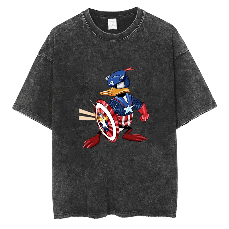 

Captain America Donald Duck T Shirt Y2k Harajuku Hip Hop Casual Unisex Streetwear T-shirt Vintage Cotton Oversized Loose Tees