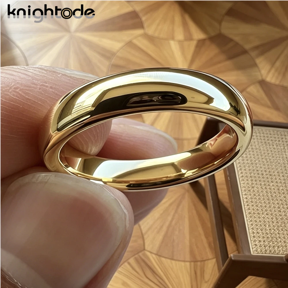 2mm 4mm Womens Tungsten Carbide Rings Gold Color Wedding Band Dome Polished Comfort Fit