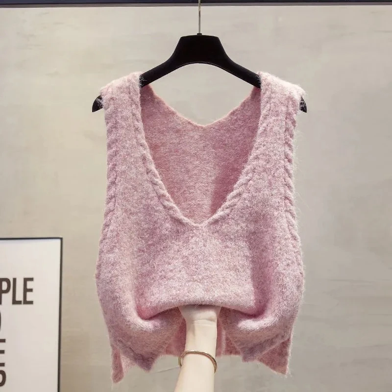 

Брендовый женский шерстяной вязаный жилет розового цвета с V-образным вырезом, осенний модный женский жилет из качественного материала