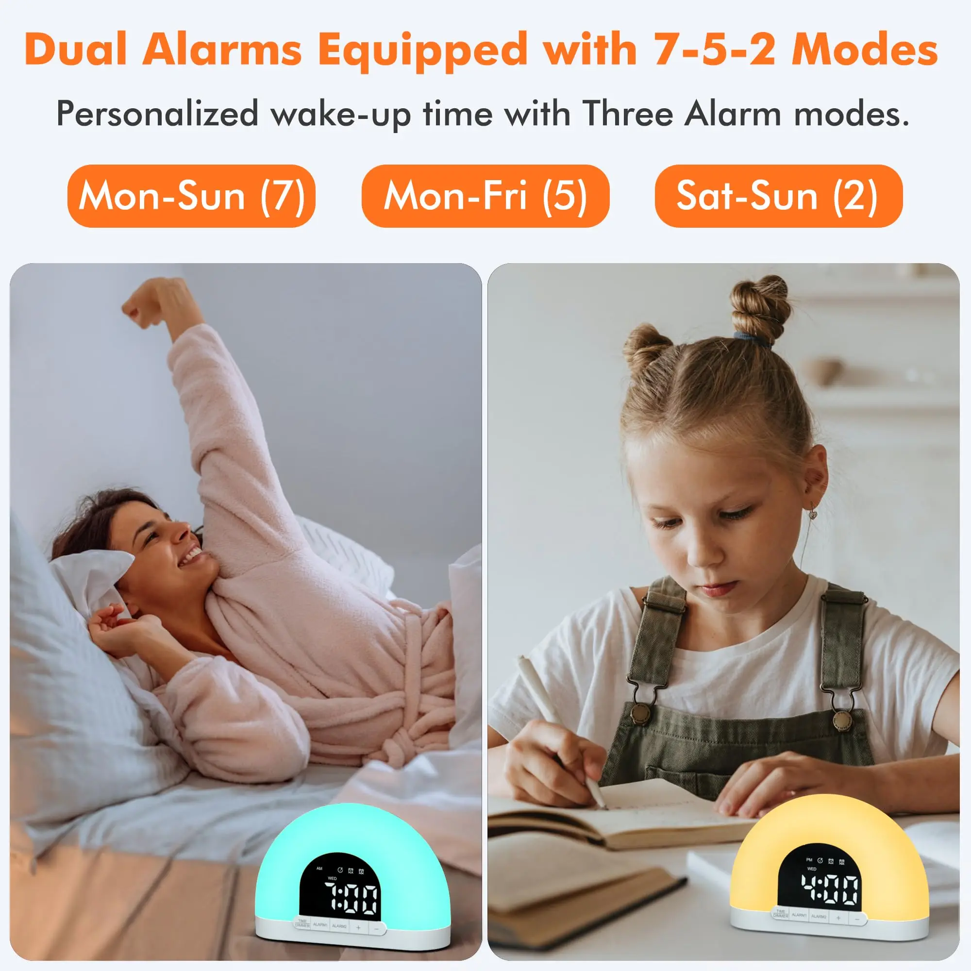 Sunrise Alarm Clock Wake Up Light for Bedrooms, Sunlight Alarm Clock for Kids Heavy Sleepers, Dual Alarm, Snooze, Night Light