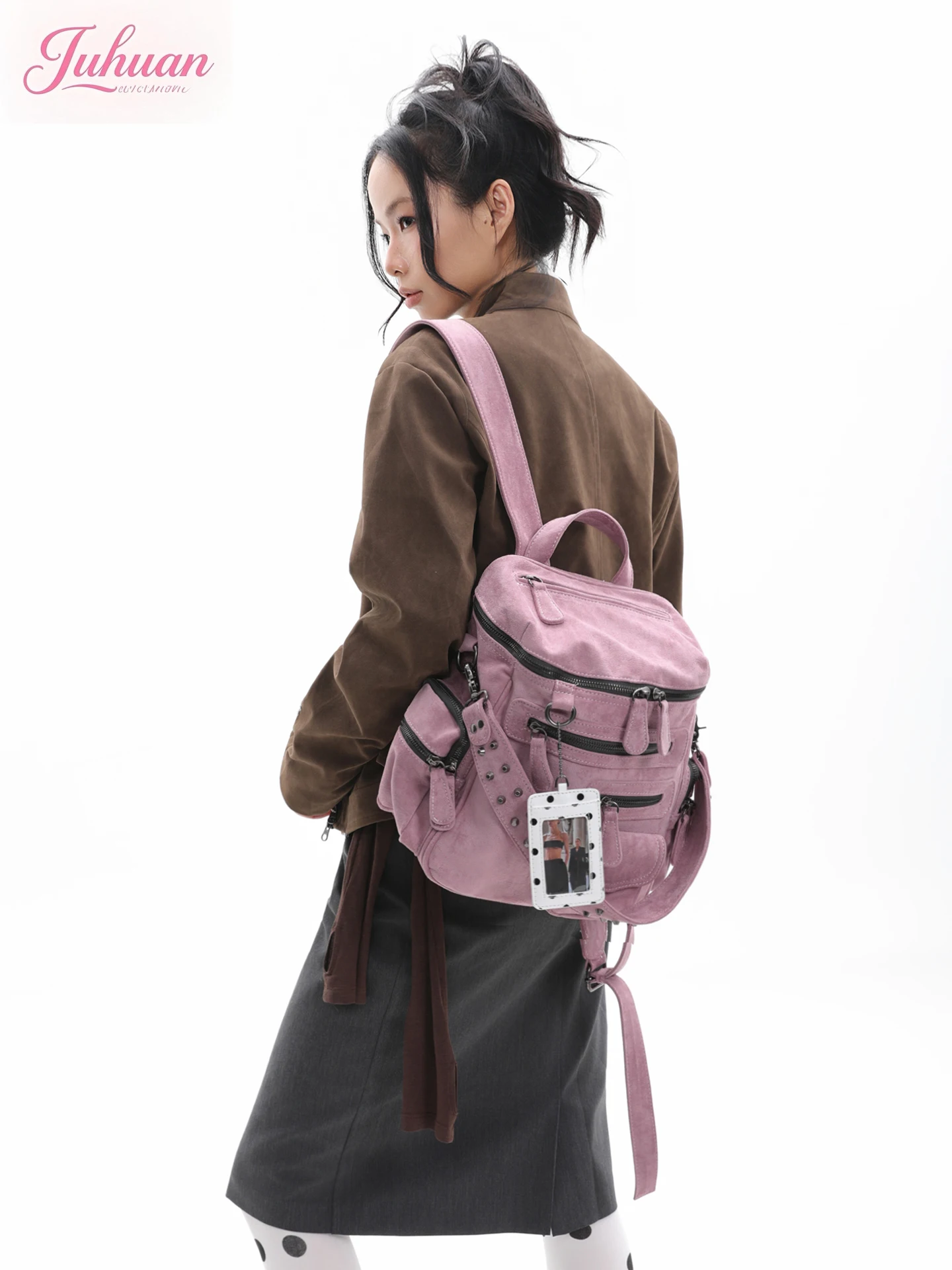 Fashion Retro Subculture Y2k Pocket Zipper Rivet Backpack Millennial Baby Light Commuter Locomotive Shoulder Messenger Bag Women