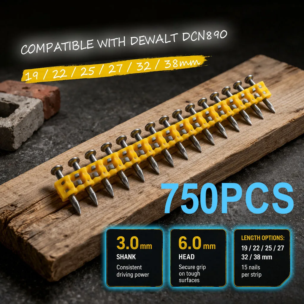 750PCS Concrete Nails Compatible with DeWalt DCN890