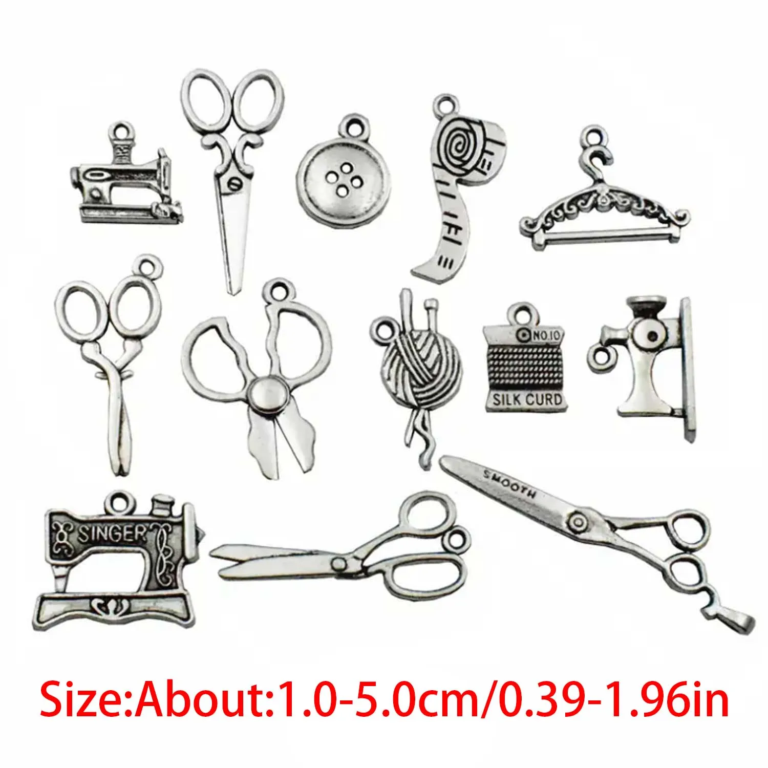20/21/27/74pcs Vintage Sewing Tools Charms Alloy Bobbin, Scissors, Button Design Pendants for DIY Jewelry Making Accessories