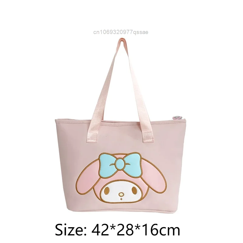 Large Capacity Hello Kitty New Single Shoulder Bag Women\'s Cute Kuromi Melody Embroided Pattern Commuting Casual Zipper Handbag