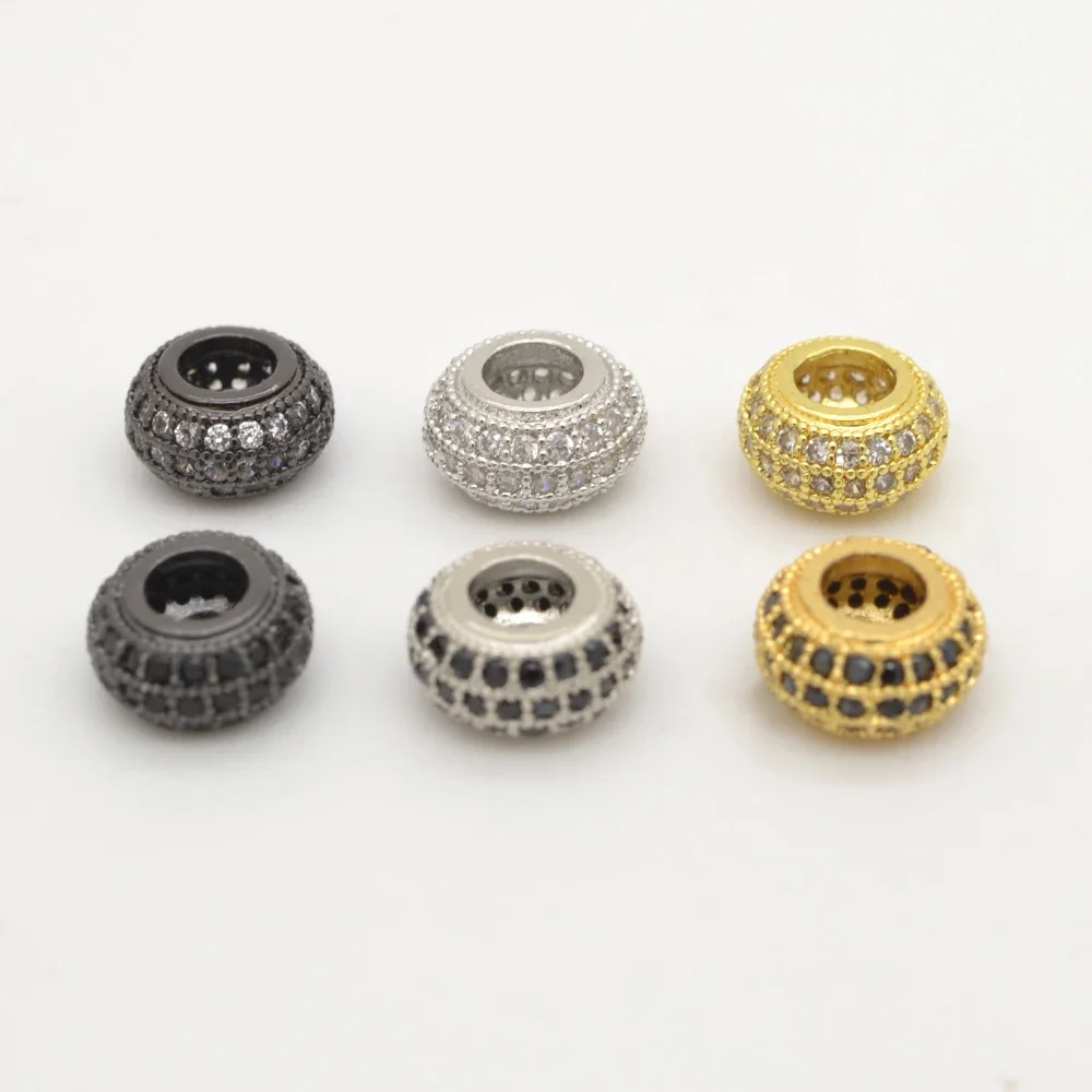 3 Pcs Spacer Beads for Diy Chain Bracelet Necklace Jewelry Making Accessories Copper Inlay Zircon Oblate Loose Beads Wholesale