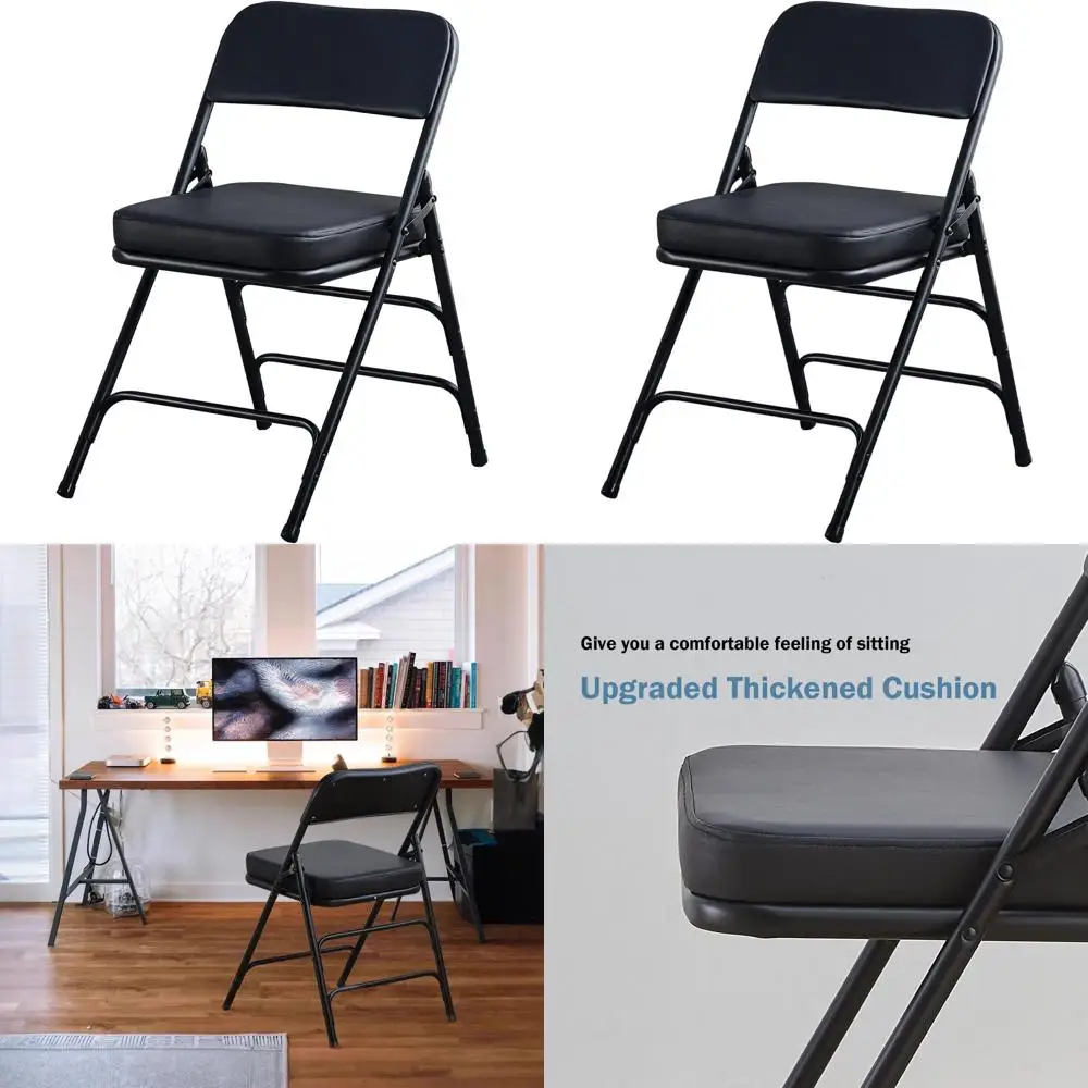 

Folding Chairs with Ultra Thick Padded Seat Foldable Chair Indoor Comfortable Metal Chairs with Soft Cushion Black