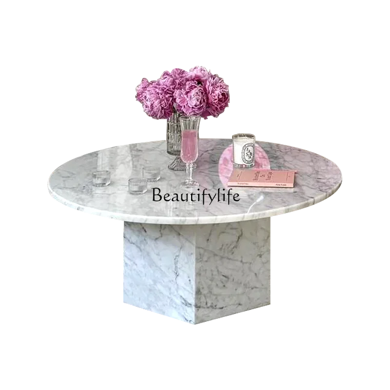 

LXCream wind white marble coffee table, French light luxury stone living room round coffee tableSSS