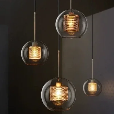 Modern Kaca Bola Liontin Lampu Nordic Samping Tempat Tidur Dapur Ruang Makan Lampu Gantung Lampu Suspensi Lampu Golden Designer