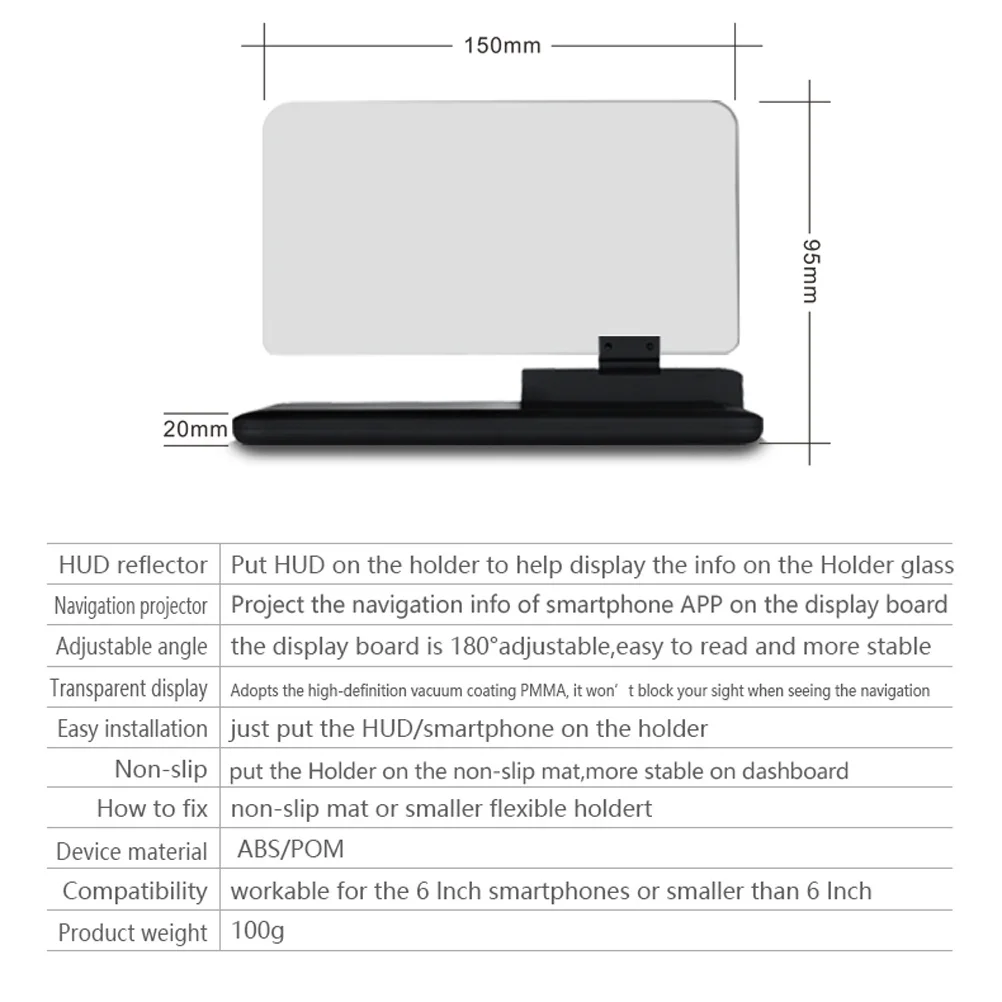 

Universal Navigation Holder for Car Smartphone Mount with and Flexible Non-Slip Mat Compatible with 6 Inch Phones