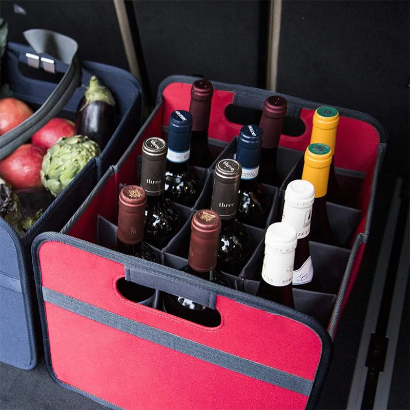 

Oxford Cloth Foldable Car Trunk Wine Storage Box - 6/12 Bottles with Wine Bottle Holder, Vehicle Wine Organizer Bag